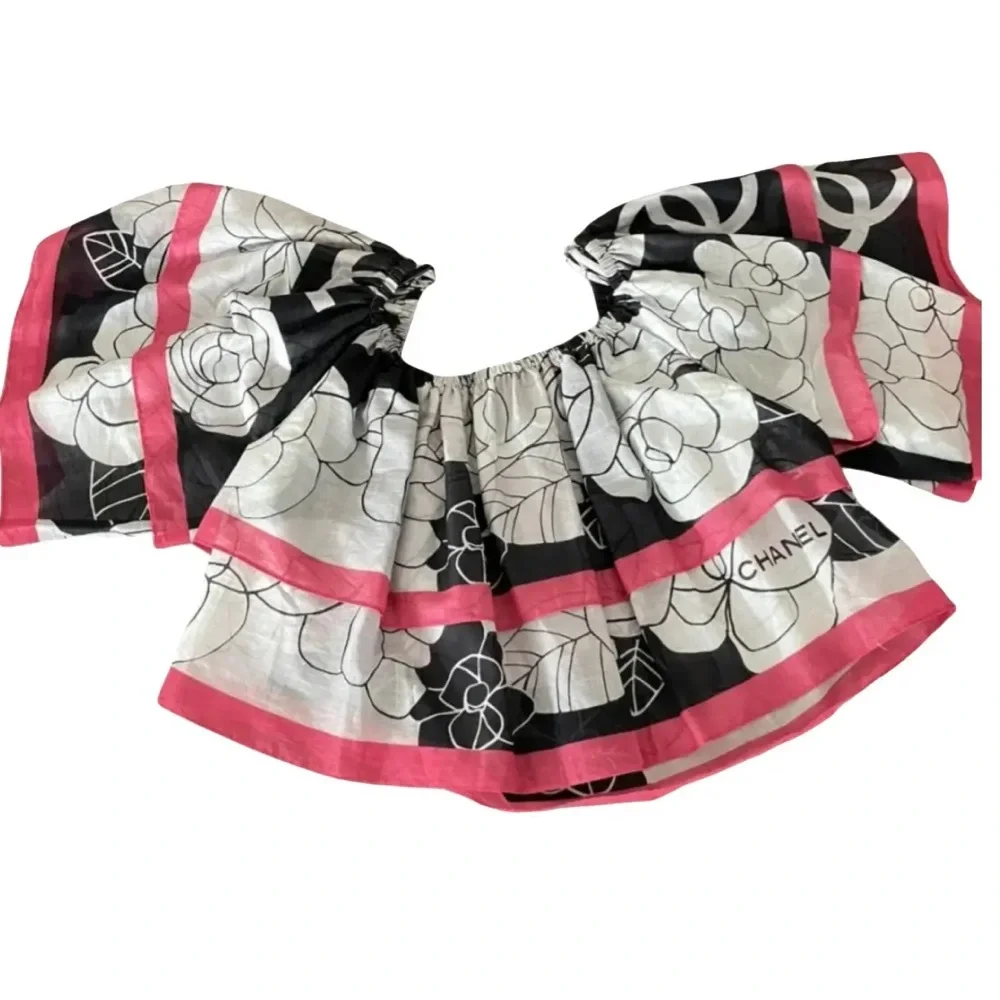 CHANEL Floral Off-Shoulder Crop Top cotton Size 38 - Picture 11 of 16